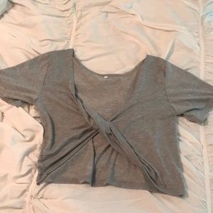 Grey cross cross back crop top(: